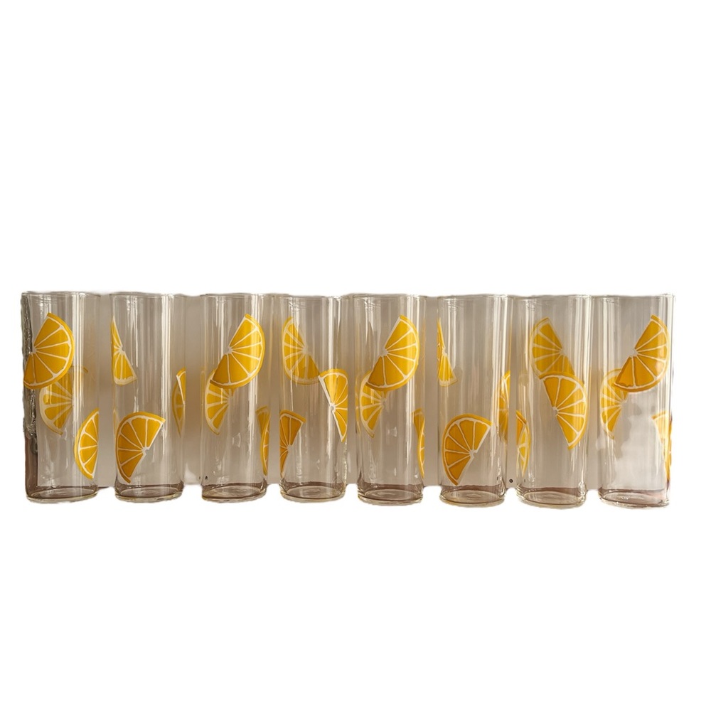 8 VTG “Federal Glass" Lemon Wedge Glasses- Clear 14 Oz  7" Tall